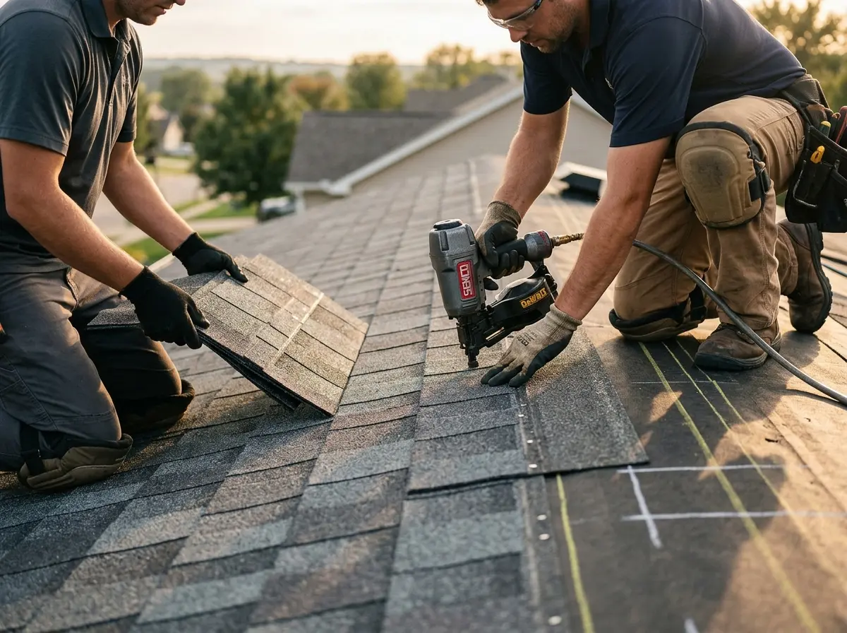 Professional roofer working on a residential roof in Port Charlotte